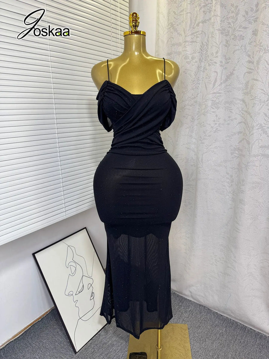 Women's Mesh Sequin Ruched Sleeveless Maxi Dress - Back View