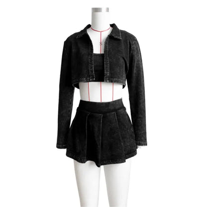 Women's Long Sleeve Mini Pleated Two Piece Set