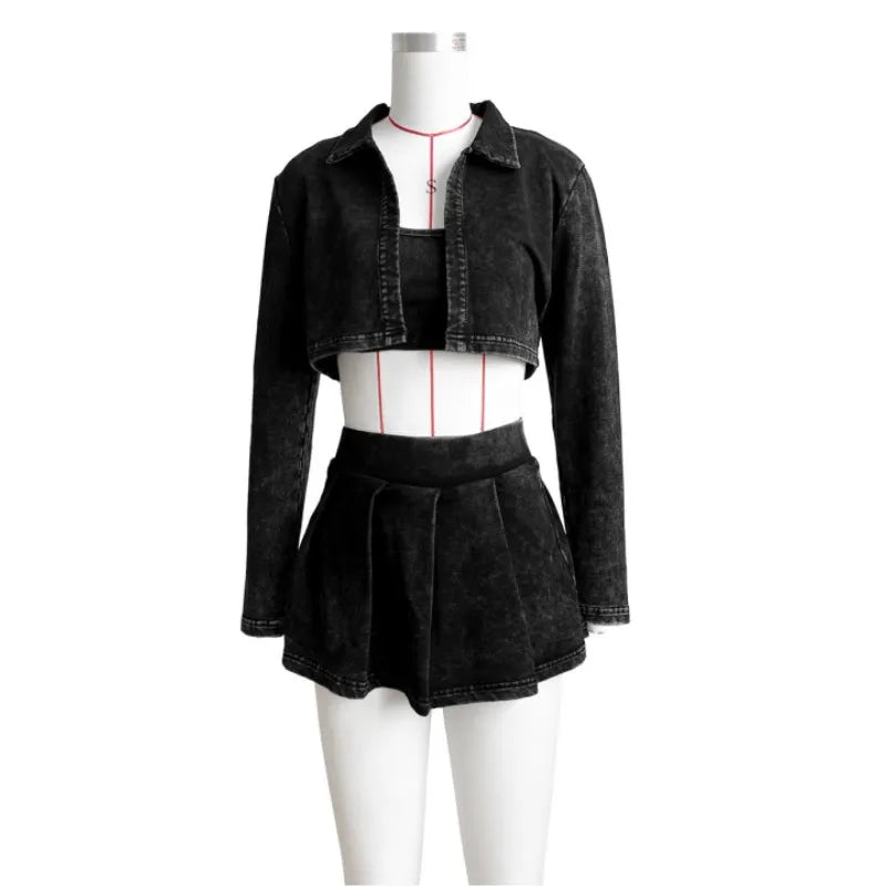 Women's Long Sleeve Mini Pleated Two Piece Set