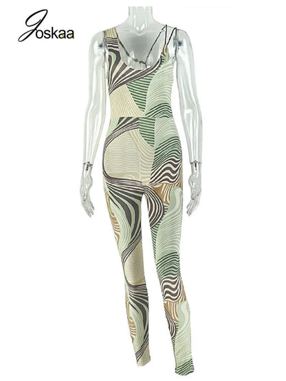 Women's Stripe Backless Sleeveless Romper Green – Back View