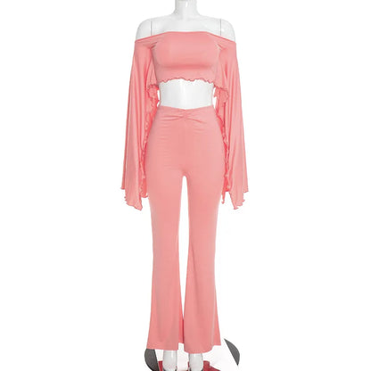 Women's Ruched Long Sleeve High Waist Wide Leg Two Piece Set - Additional View 9