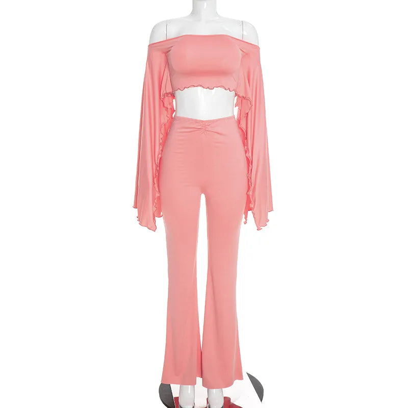Women's Ruched Long Sleeve High Waist Wide Leg Two Piece Set - Additional View 9