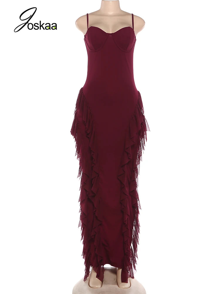 Women's Mesh Sleeveless Bodycon Maxi Dress Wine Red – Back View