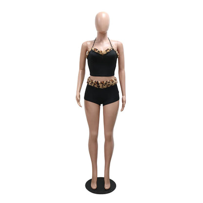 Women's Leopard Print Halter Two Piece Set