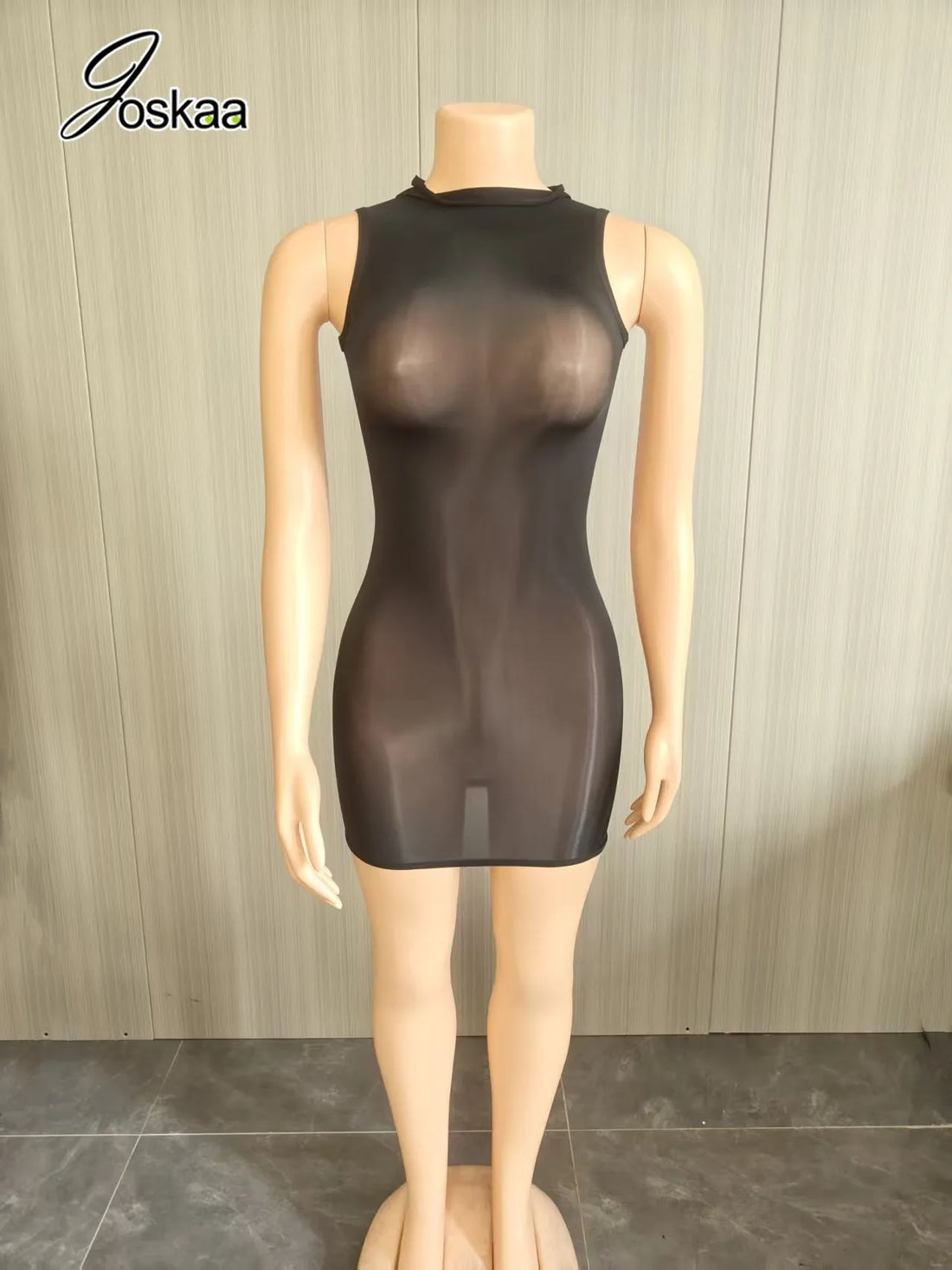 Wholesale Women's Sleeveless Bodycon Mini Dress Light Coffee – Detail View