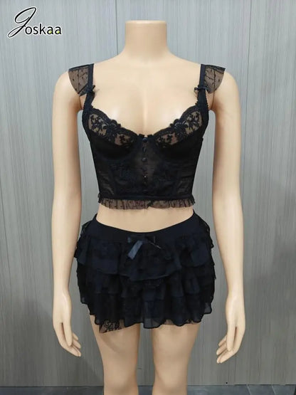 Wholesale Women's Lace Crop Mini Two Piece Set White – Detail View