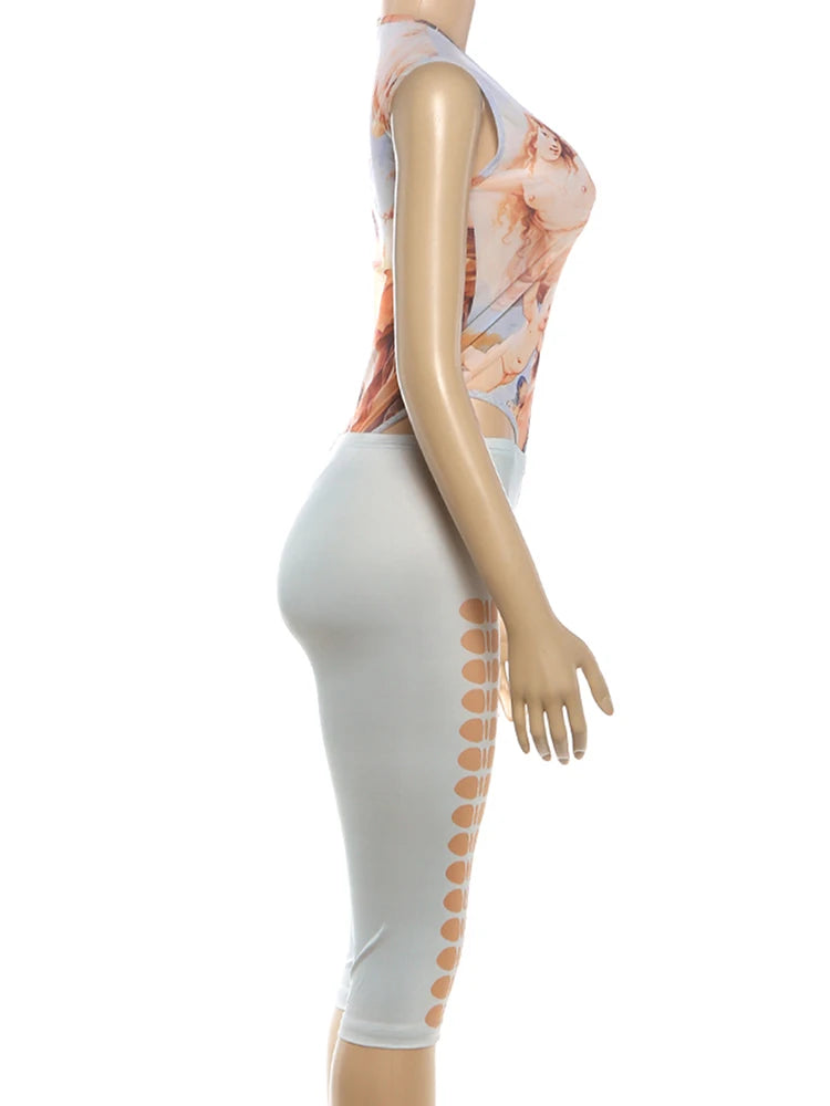 Joskaa Mesh Sleeveless Bodycon Two Piece Set - two piece set image 3
