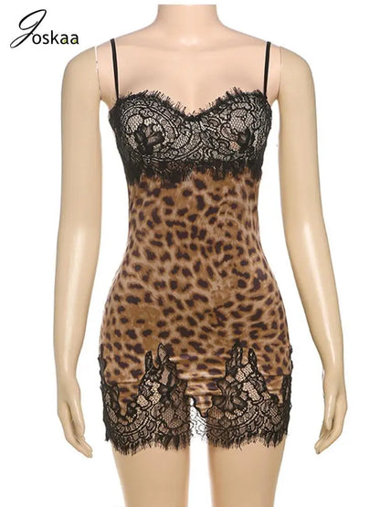 Women's Leopard Print Lace Backless Mini Dress Leopard Print – Back View