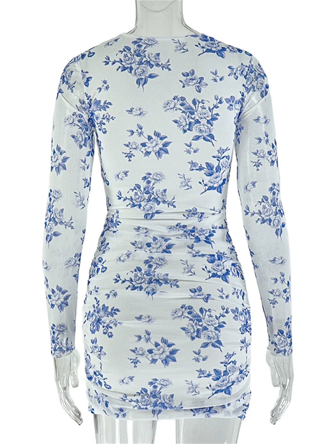 Joskaa Floral Print Ruched Long Sleeve Bodycon Mini Dress - mini dress image 4