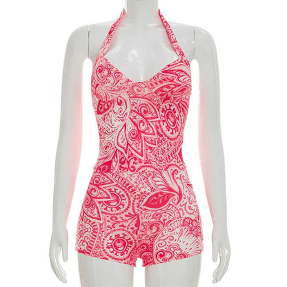 Women's Backless Halter Crop Two Piece Set