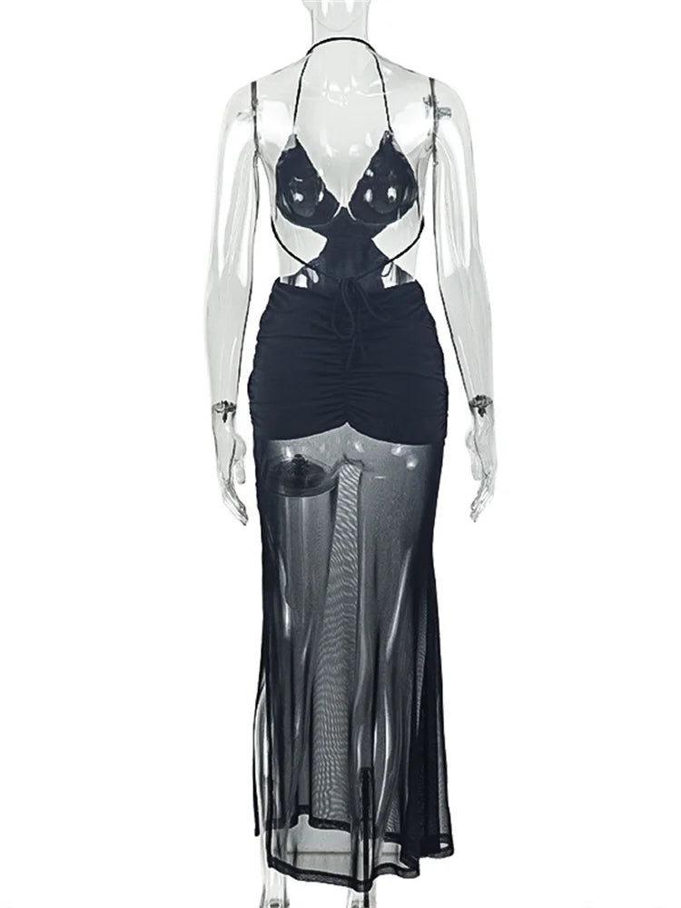 Joskaa Mesh Ruched Backless Halter Dress - dress image 4
