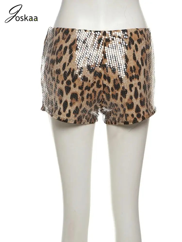 Women's Leopard Print Sequin Sequins Shorts Low Pants Leopard Print – Detail View