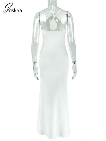 Women's Ruched Backless Halter Maxi Dress White – Detail View