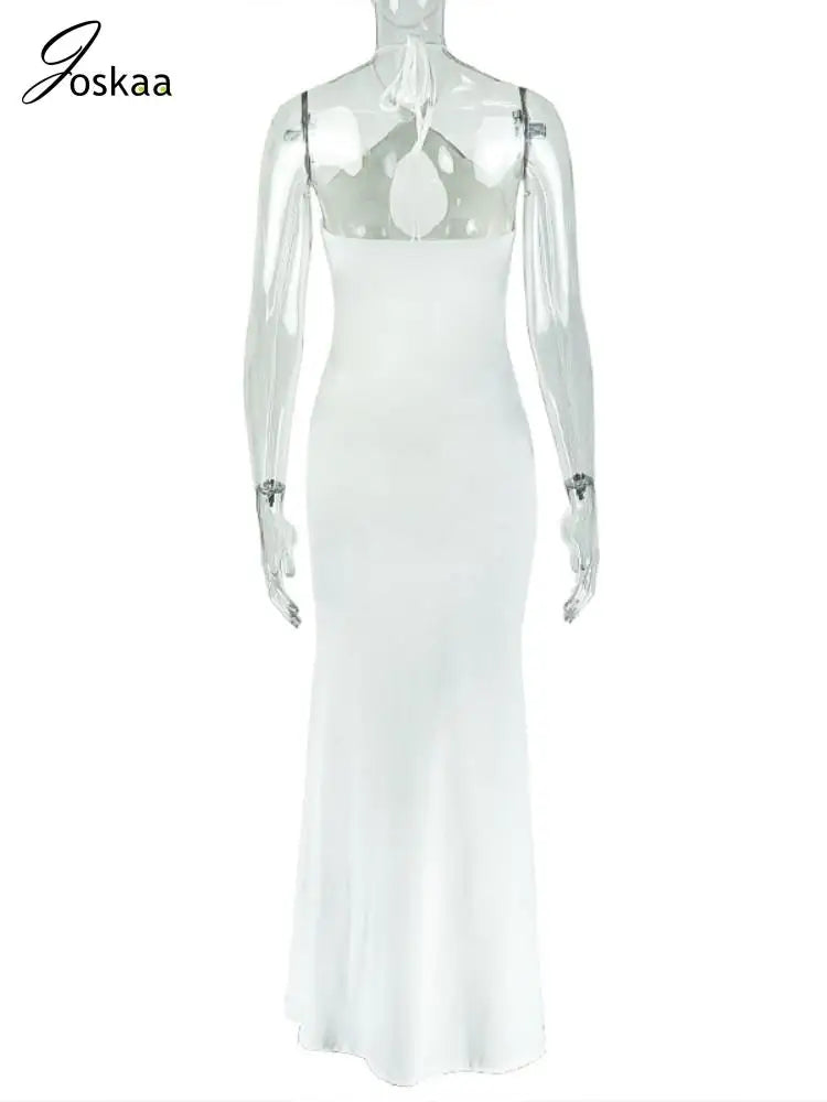 Women's Ruched Backless Halter Maxi Dress White – Detail View