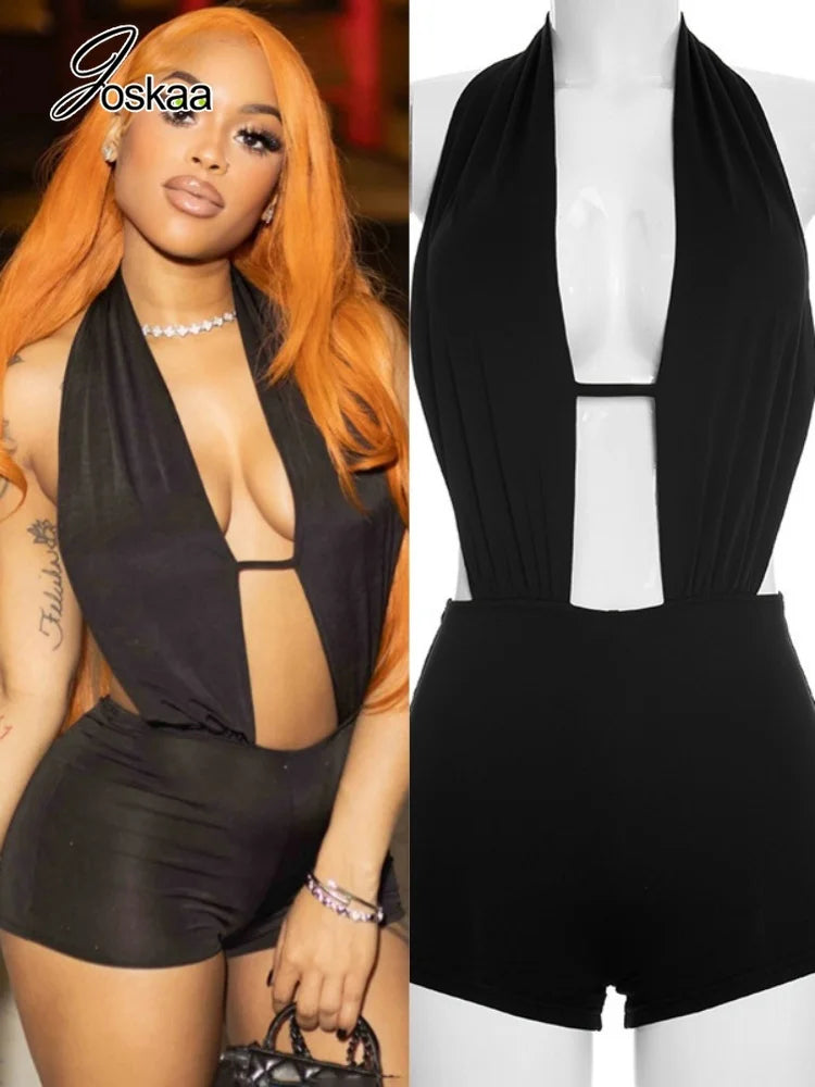 Women's Backless Halter Sleeveless Romper – Women's Fashion Wholesale – Front View
