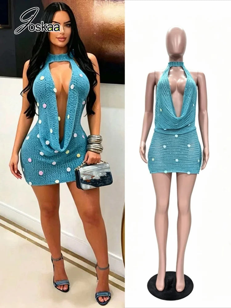 Women's Sequin Knit Backless Halter Mini Dress – Women's Fashion Wholesale – Front View