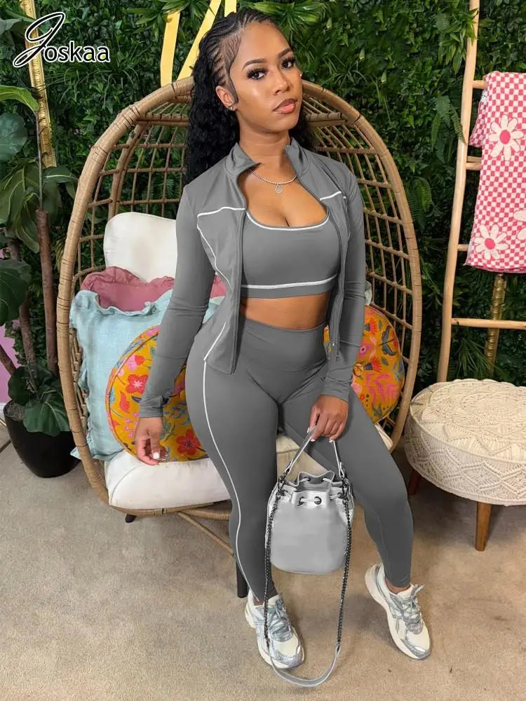 Women's Crop Zip Fall Sporty Two Piece Set – Women's Fashion Wholesale – Front View
