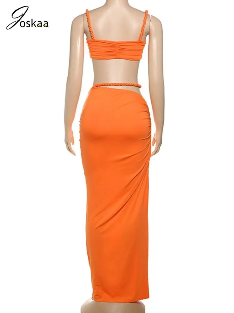 Wholesale Women's Cutout Crop Maxi Two Piece Set Coffee – Detail View
