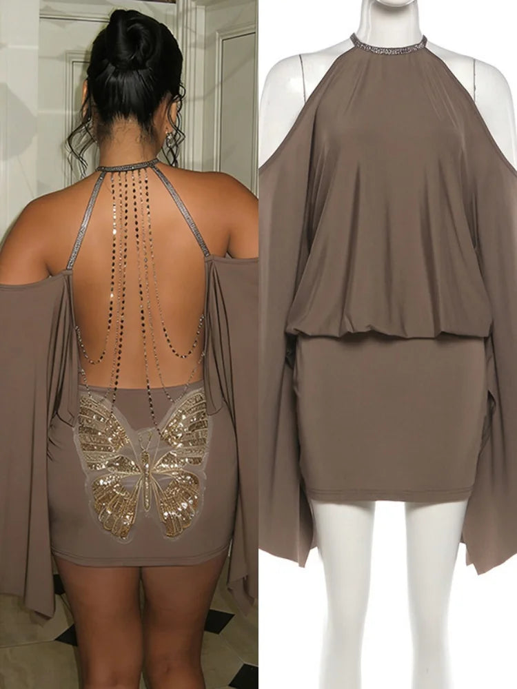 Women's Off Shoulder Backless Bodycon Dress - Detail View 7