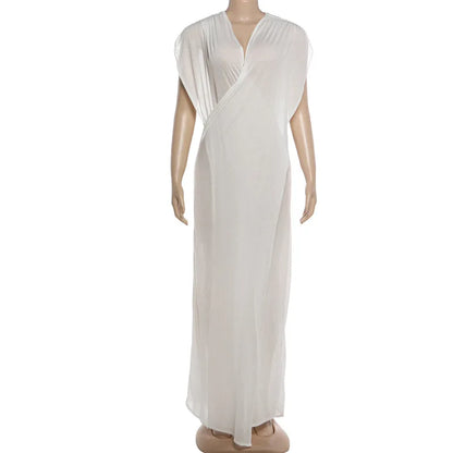 Women's Mesh Sheer Deep V-neck Maxi Dress