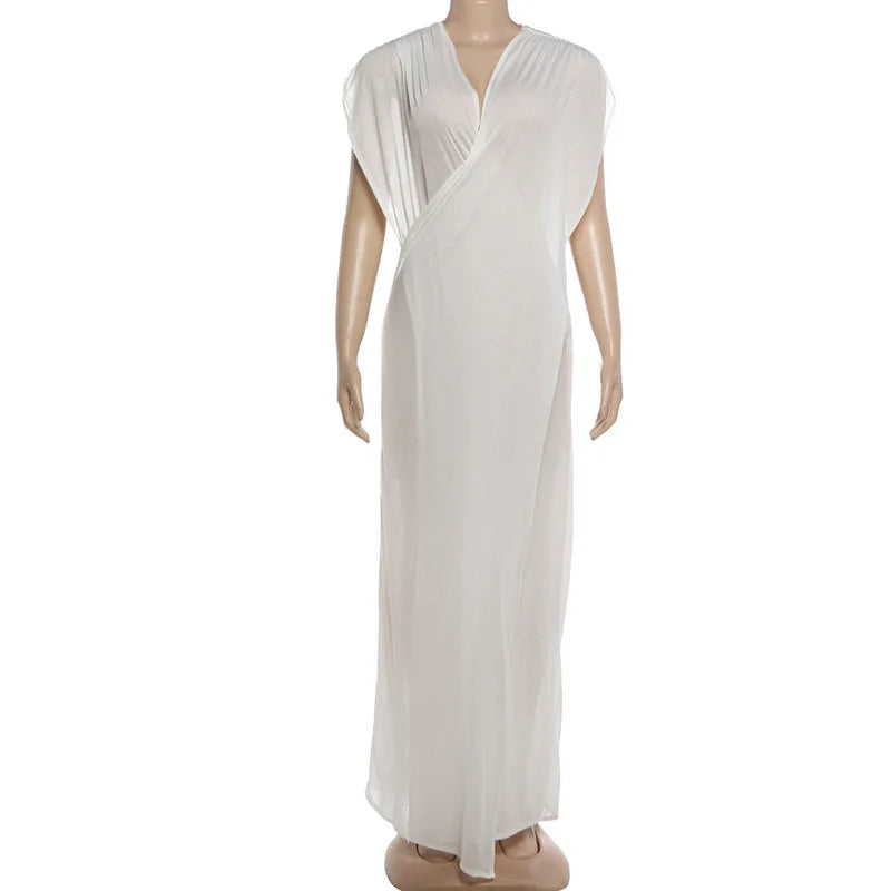 Women's Mesh Sheer Deep V-neck Maxi Dress