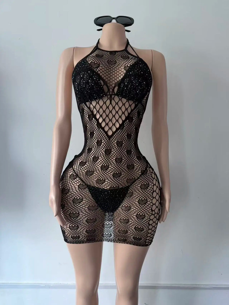 Women's Knit Backless Halter Bodycon Dress