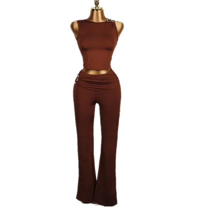 Joskaa Ruched Crop Flare Two Piece Set - two piece set image 4