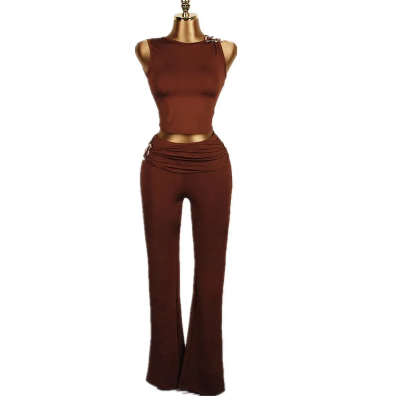Joskaa Ruched Crop Flare Two Piece Set - two piece set image 4