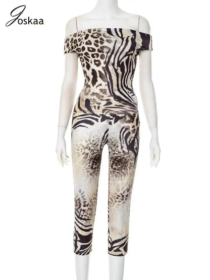 Women's Leopard Print Backless Crop Two Piece Set Black – Back View