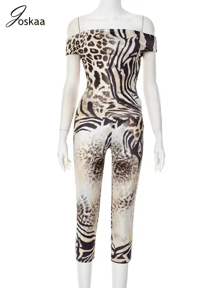 Women's Leopard Print Backless Crop Two Piece Set Black – Back View