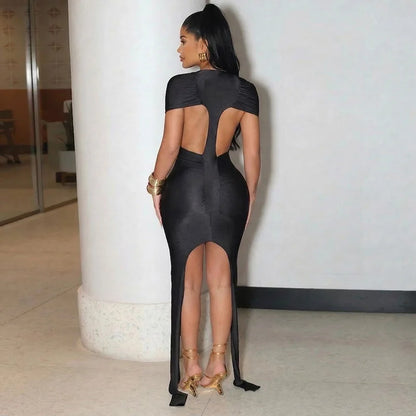 Joskaa Ruched Backless Short Sleeve Bodycon Mini Dress - mini dress image 8