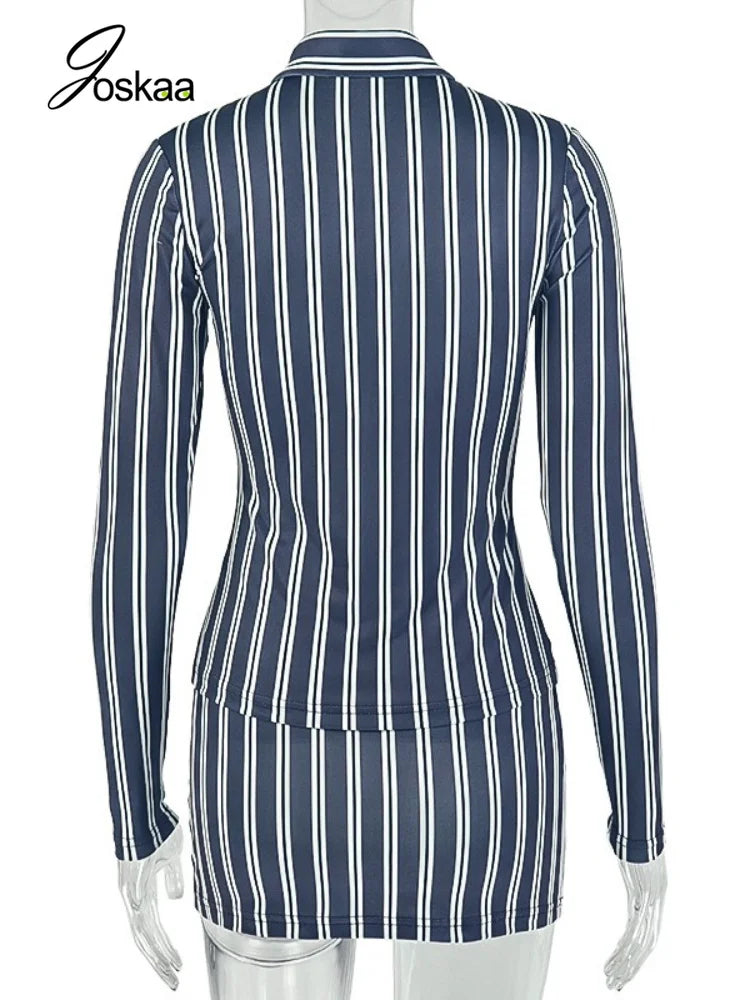 Women's Stripe Long Sleeve Mini Two Piece Set Stripe – Detail View