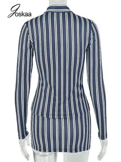 Women's Stripe Long Sleeve Mini Two Piece Set Stripe – Detail View