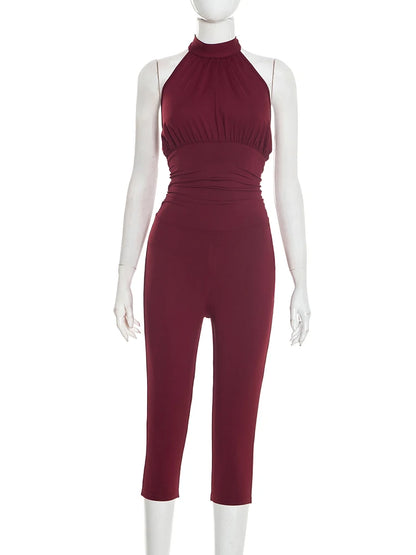 Joskaa Lace Ruched Backless Halter Romper - romper image 2