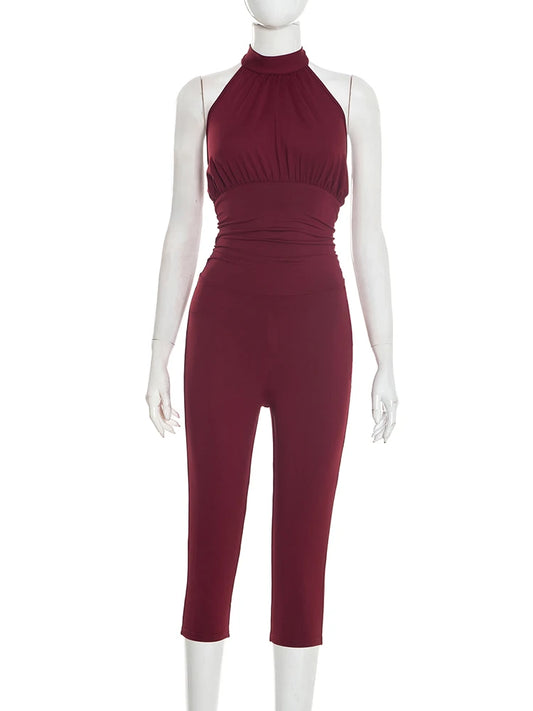 Joskaa Lace Ruched Backless Halter Romper - romper image 2