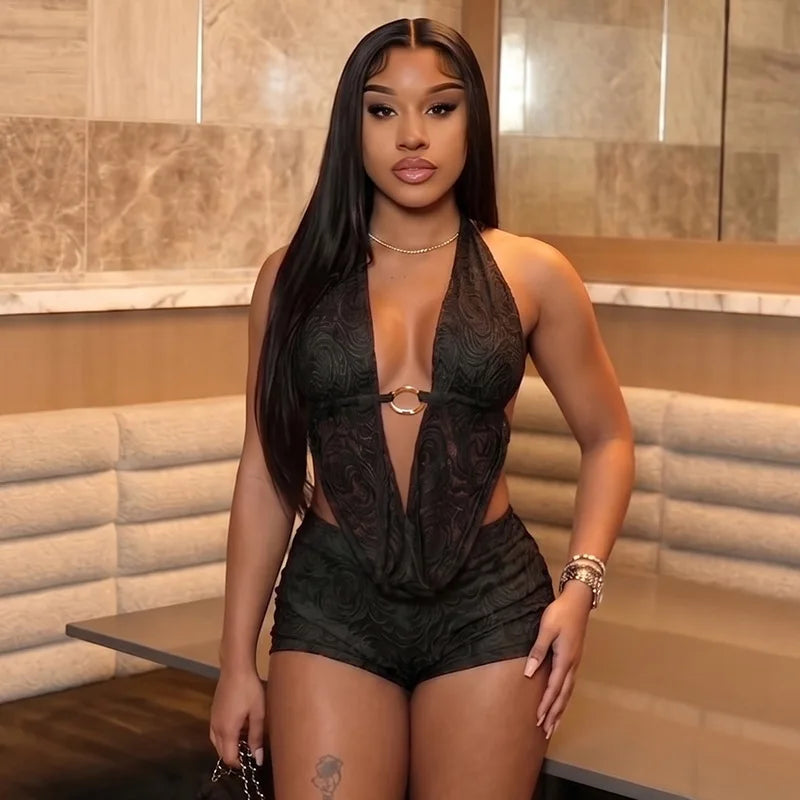 Women's Lace Backless Halter Two Piece Set