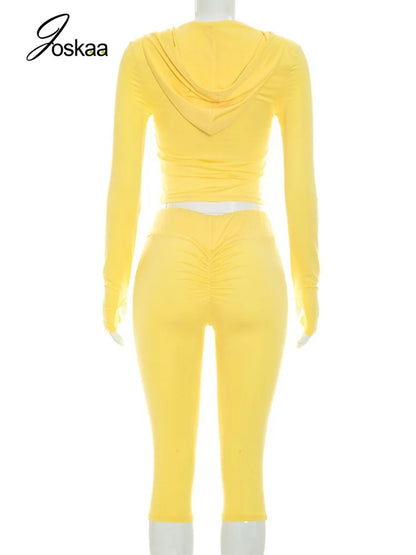 Women's Ruched Zip Up Long Sleeve Two Piece Set - Detail View