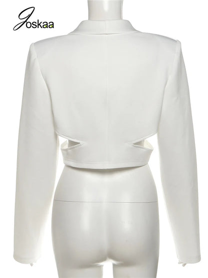 Wholesale Women's Cutout Long Sleeve Crop Jacket White – Detail View