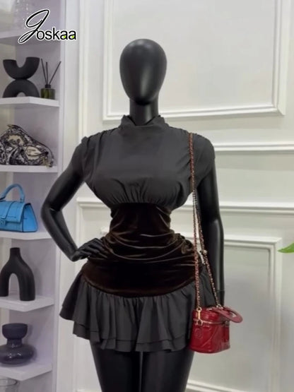 Wholesale Women's Velvet Sleeveless Zip Dress Brown – Front View