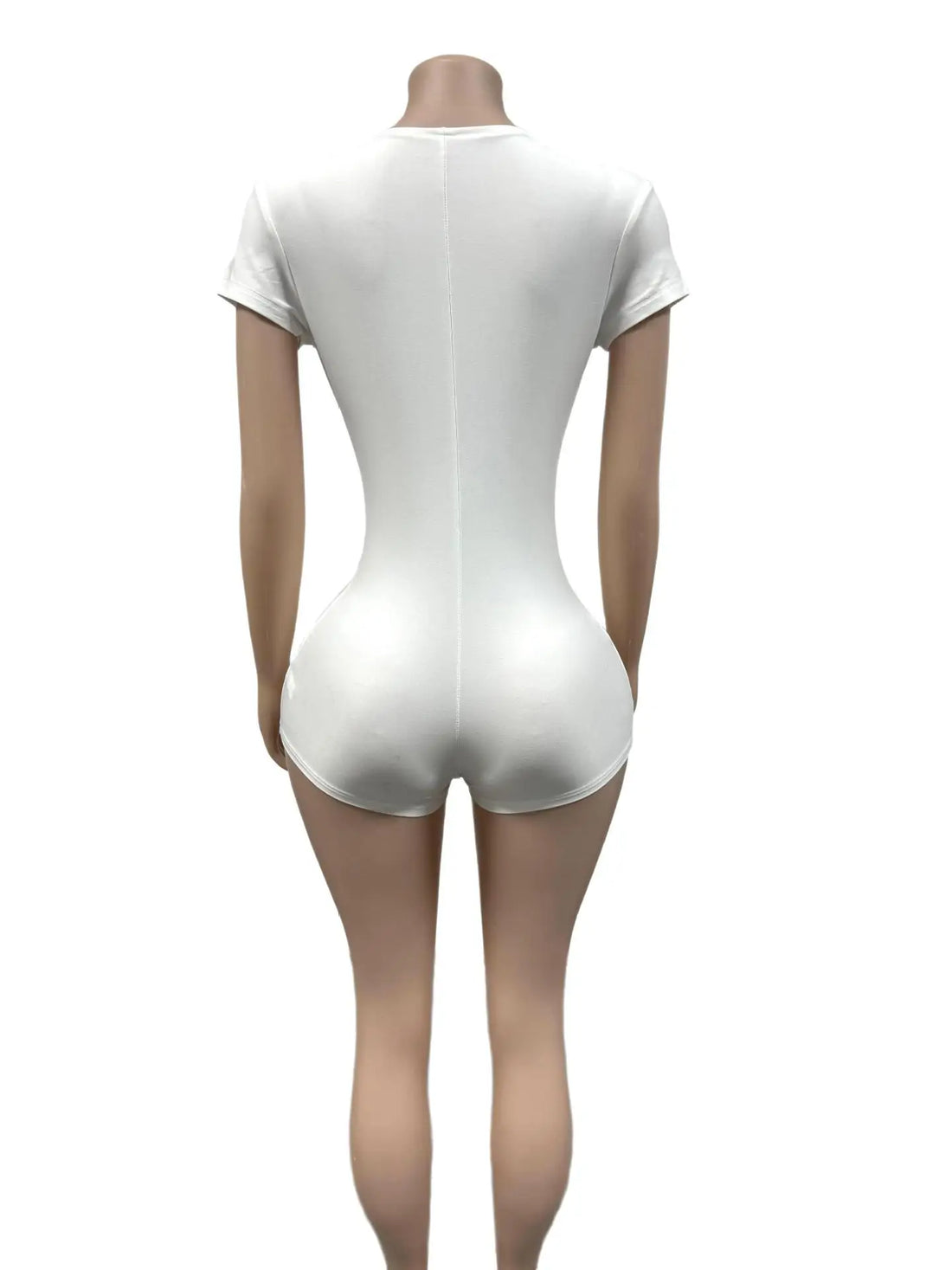 Women's Short Sleeve V-neck Bodycon Romper - Detail View 5