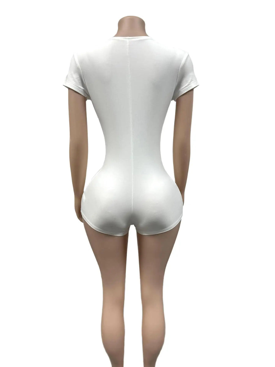 Women's Short Sleeve V-neck Bodycon Romper - Detail View 5
