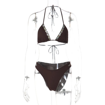 Women's Halter Swimwear Shell Buckle Bikini Set
