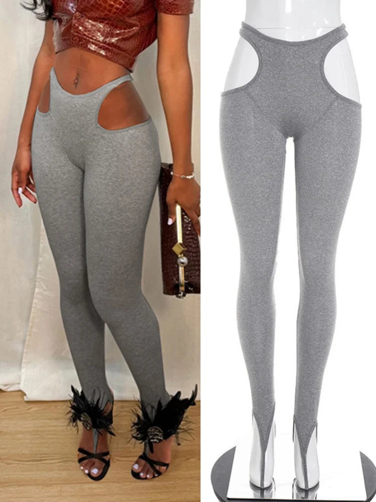 Women's Cutout Bodycon Pants Waist Leggings Foot - Additional View 8