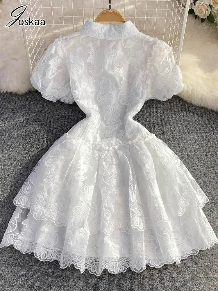 Women's Lace Embroidered White A-line Bodycon Dress White – Detail View