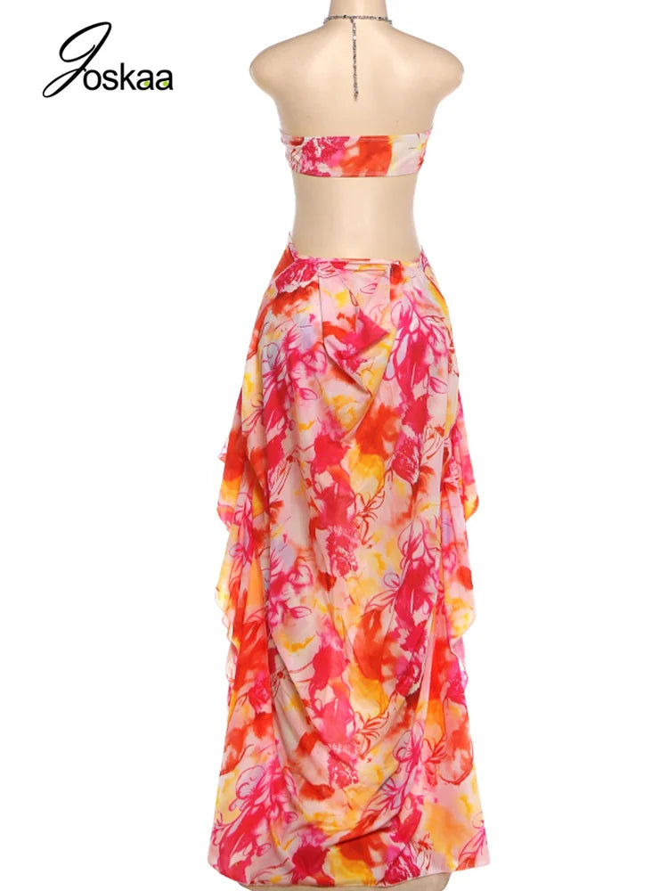 Women's Floral Print Cutout Halter Maxi Dress - Detail View