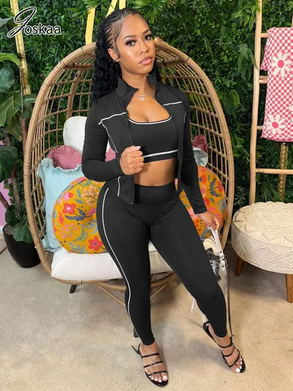 Women's Crop Zip Fall Sporty Two Piece Set Creamy White – Front View