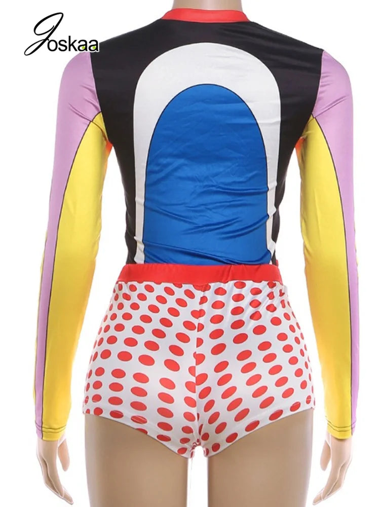 Women's Polka Dot Long Sleeve High Waist Two Piece Set - Detail View