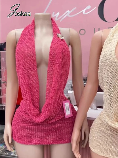 Women's Ribbed Knit Backless Sleeveless Bodycon Mini Dress 6509 - Side View