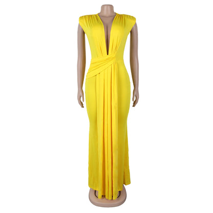 Women's Ruched Sleeveless Bodycon Maxi Dress