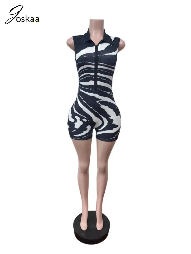 Women's Stripe Sleeveless Bodycon Romper Black Khaki – Back View